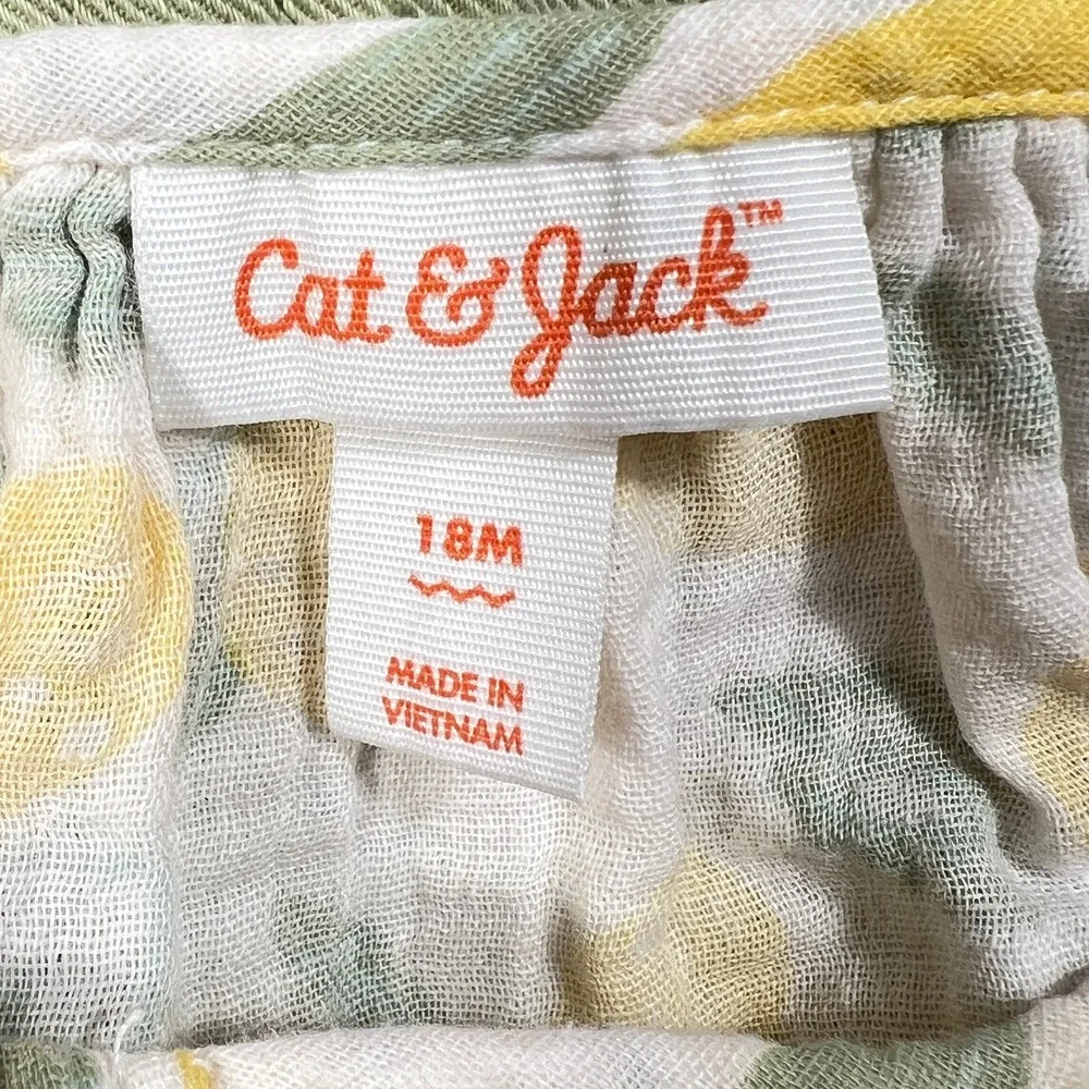Cat & Jack Girls 3pc Summer Set 18M Lemon Floral Tops Olive Green Shorts